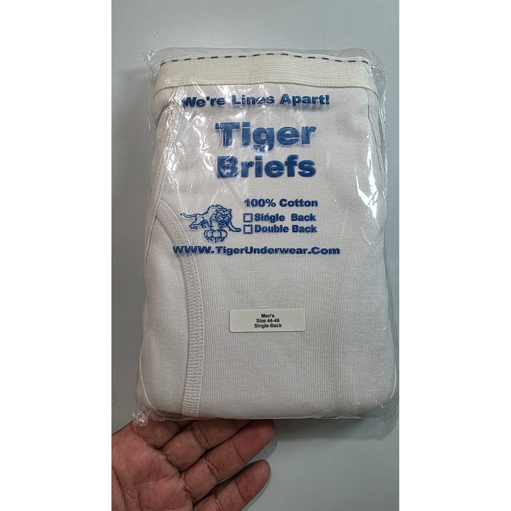 NEW VTG Tiger Briefs Men's Size 44-46 White Single-Back Cotton Underwear 3-Pack